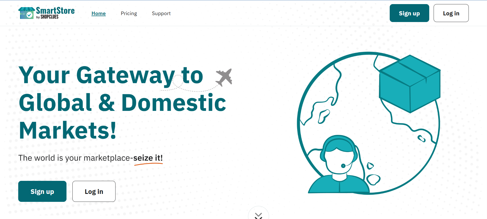 SmartStore public landing page promoting access to global and domestic marketplaces